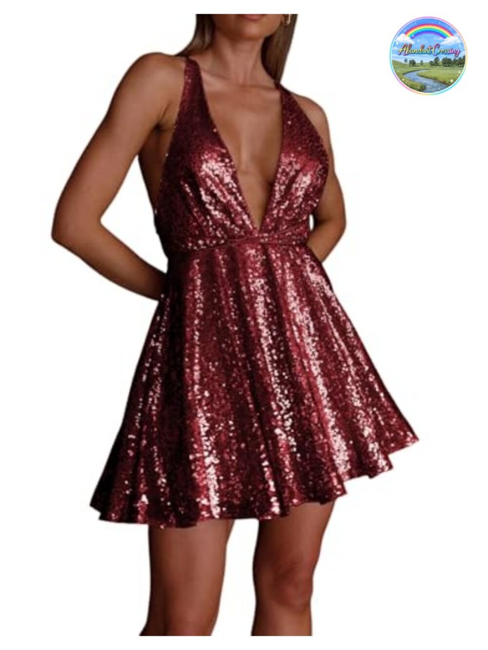 Sequin Spaghetti Strap Party Mini Dress Deep V Neck Open Back Club Dress